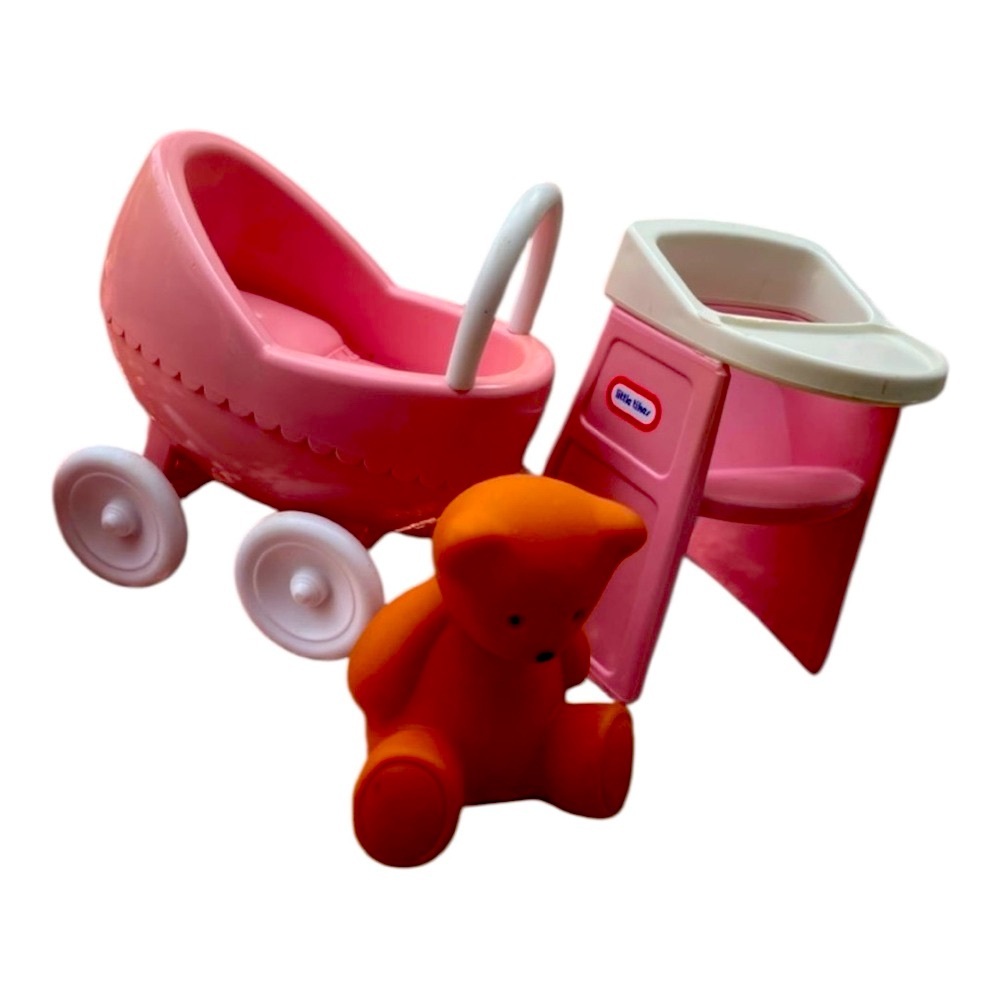 Little Tikes Pink Doll Stroller High Chair Set with teddy bear dollhouse